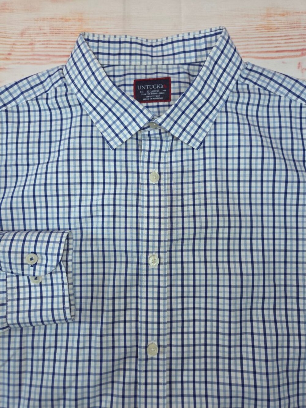 Untuckit Mens Blue Check Slim Fit Wrinkle-Free Shirt Size XL